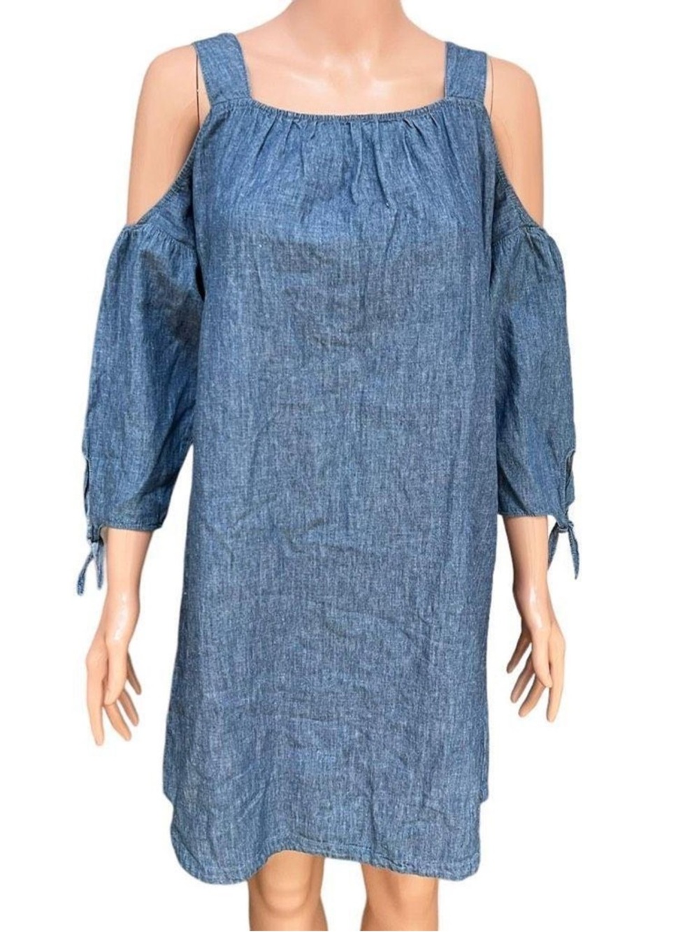 MADEWELL Denim Cold Shoulder Linen and Cotton Dress